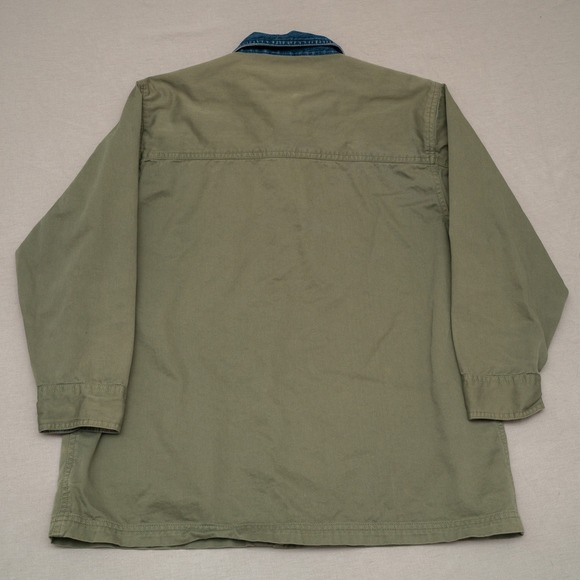 Vintage 80s 90s Olive Green Chore Barn Coat Denim Collar Flannel Lined Womans XL - Picture 6 of 6